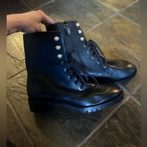 Stuart Weitzman Laine Pearl Leather Combat Boot - Picture 5 of 11